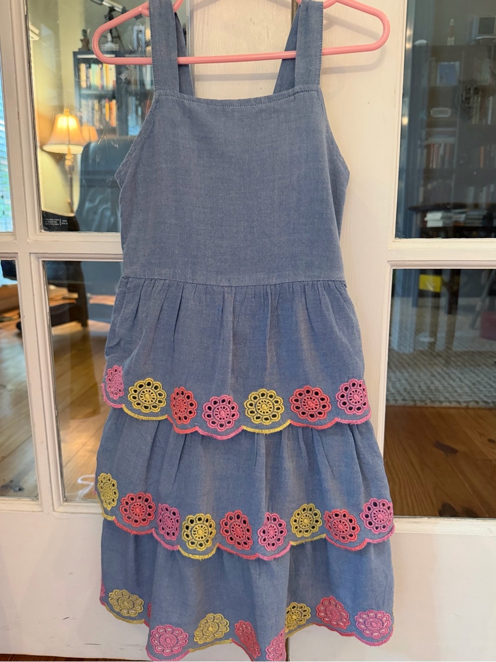 Old Navy Blue Tiered Sundress with Pink & Yellow Floral Trim